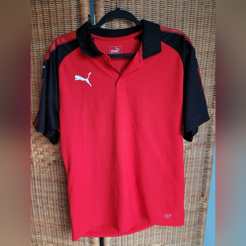 Puma Men's Red and Black Polo Shirt